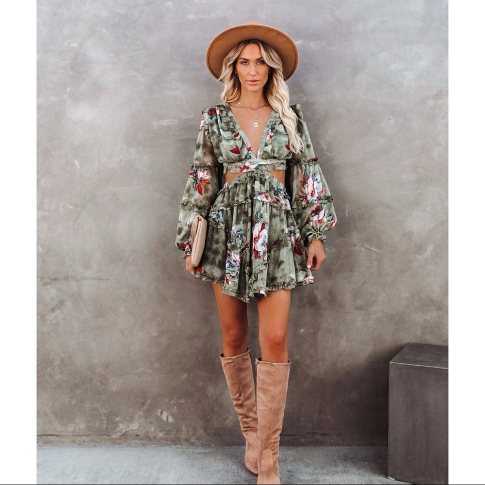 Vici Floral Ruffled Cutout Dress
